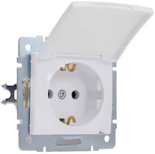 Розетка с заземлением без рамки Lezard Karina 1-м. крышка шторки белый картинка